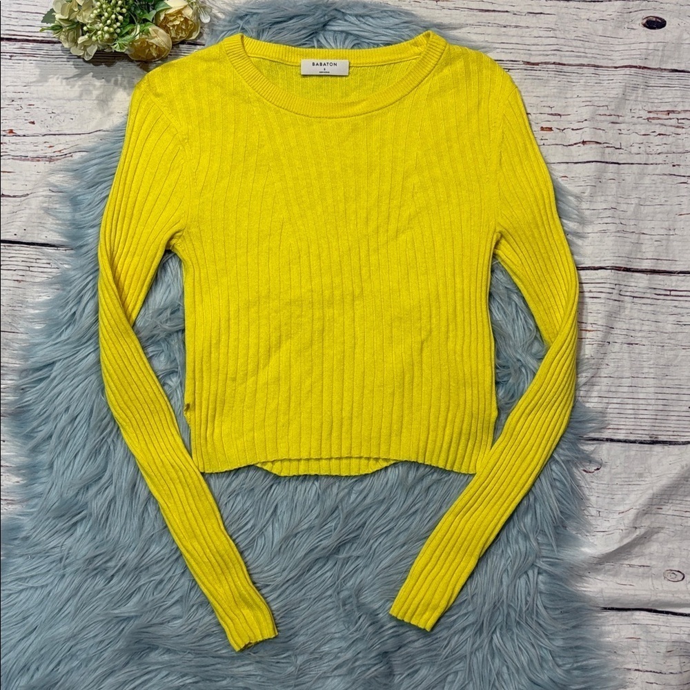Aritzia Babaton Bright Yellow Cropped Nathaniel Sweater